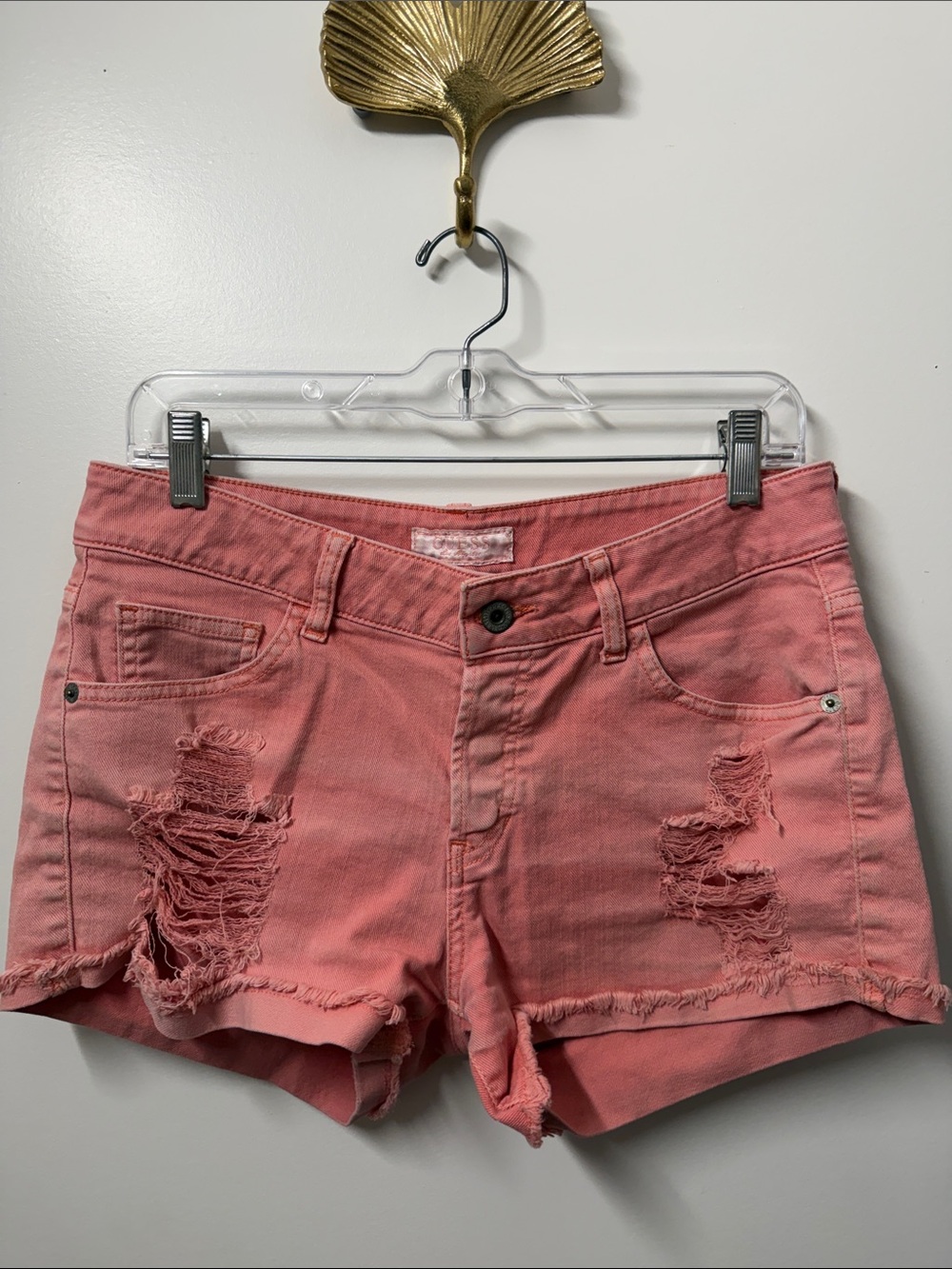 Distressed Salmon Pink Women’s Denim Shorts
